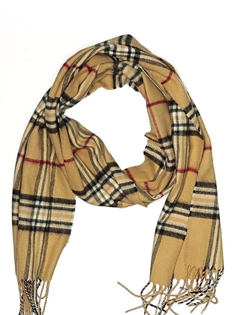 V. Fraas Plaid Scarf Nova Check Style Tan Beige Classic Fringe